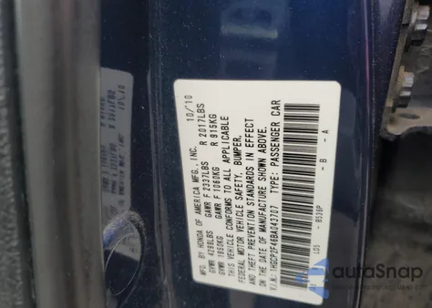 2011 Honda Accord Lxp from USA, damaged, VIN 1HGCP2F46BA043707